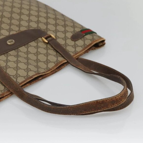 GUCCI GG Supreme Web Sherry Line Tote Bag PVC Beige Gold 39 02 091 Auth - Picture 5 of 15